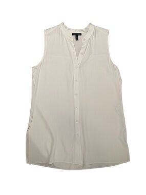 Eileen Fisher V-Neck Mandarin Collar Shirt Silk